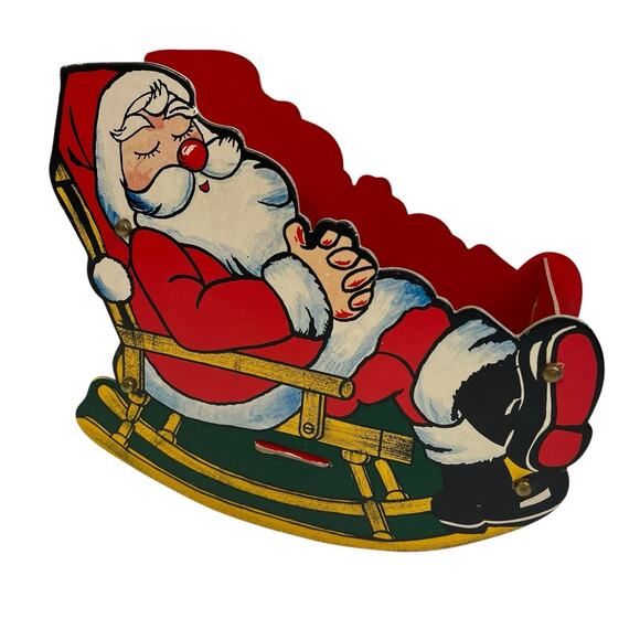 Vintage 1950s era Santa in Rocker Cardboard Cutout Centerpiece Holder Foldable - Picture 1 of 9